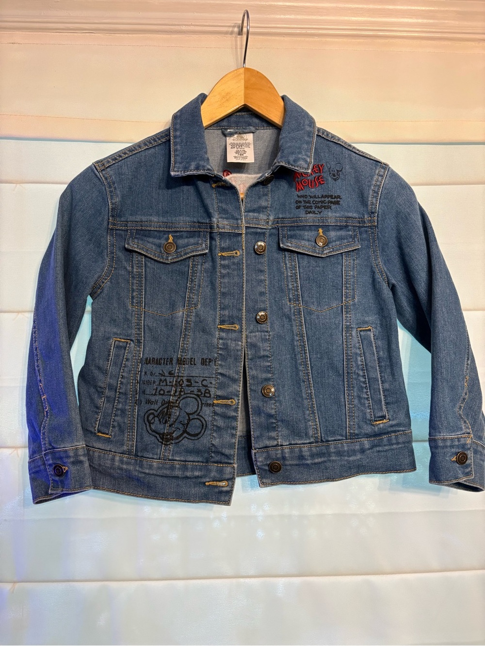 Disney Mickey Mouse Blue Denim Jacket with Embroidered Graphics